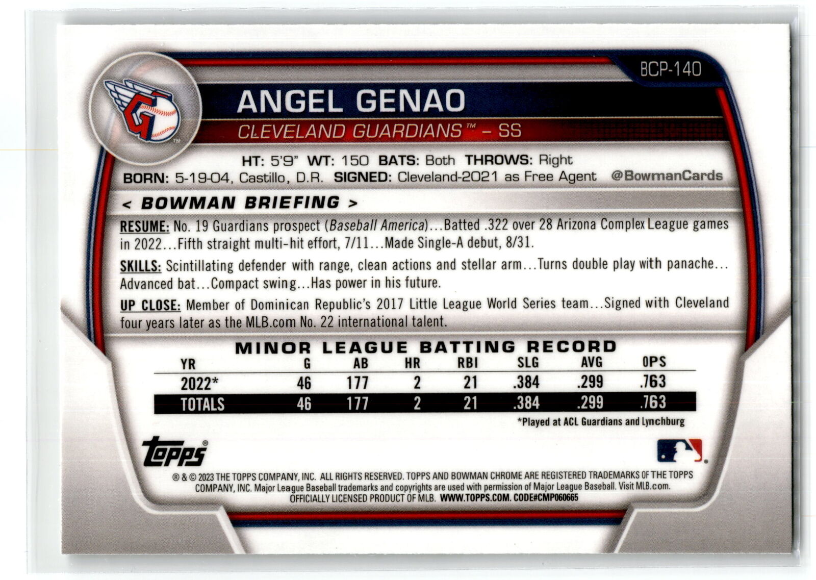 2023 Bowman #BCP-140 Angel Genao Chrome Prospects NM