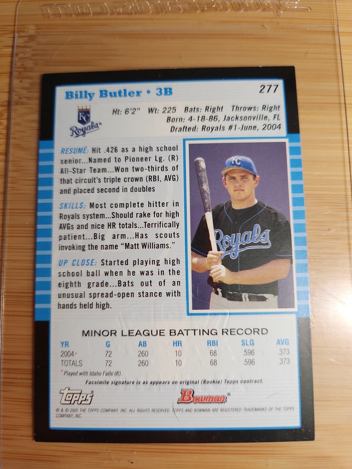 2005 Bowman First Year Billy Butler #277 AUTO