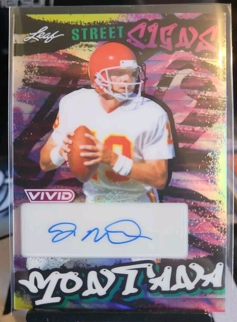 2024 Leaf Vivid Joe Montana Street Signs Auto 8/10 Chiefs SP HOF