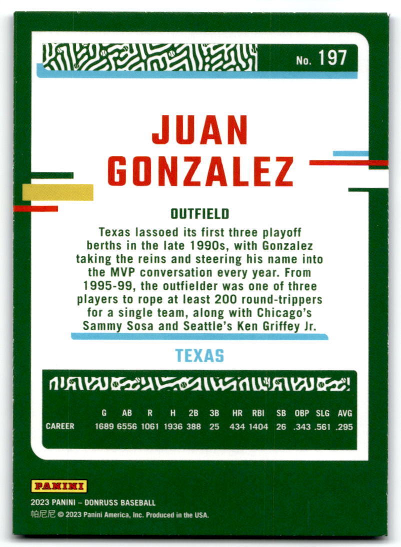 2023 Donruss #197 Juan Gonzalez Holo Blue NM