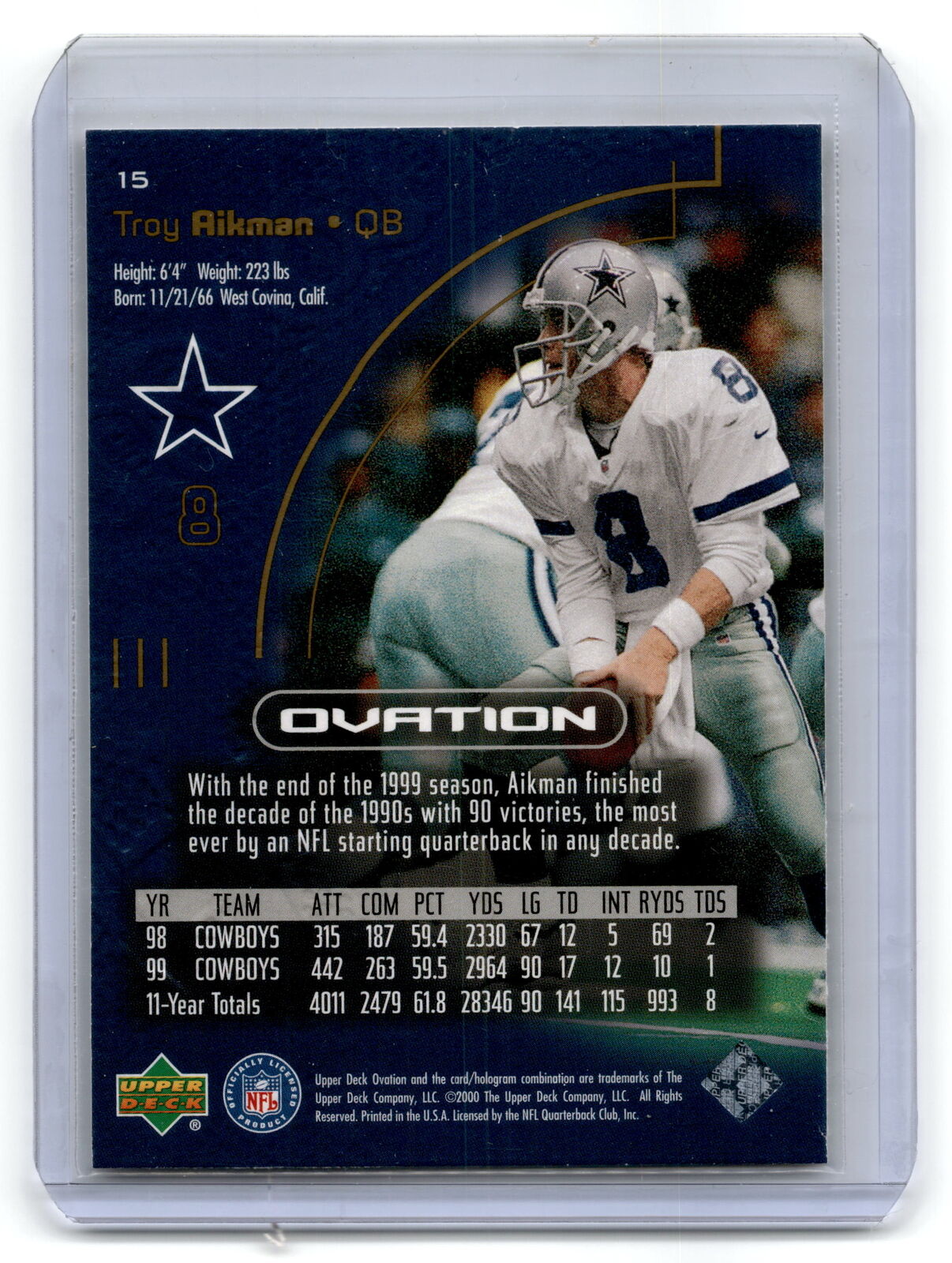 2000 Upper Deck Ovation #15 Troy Aikman NM