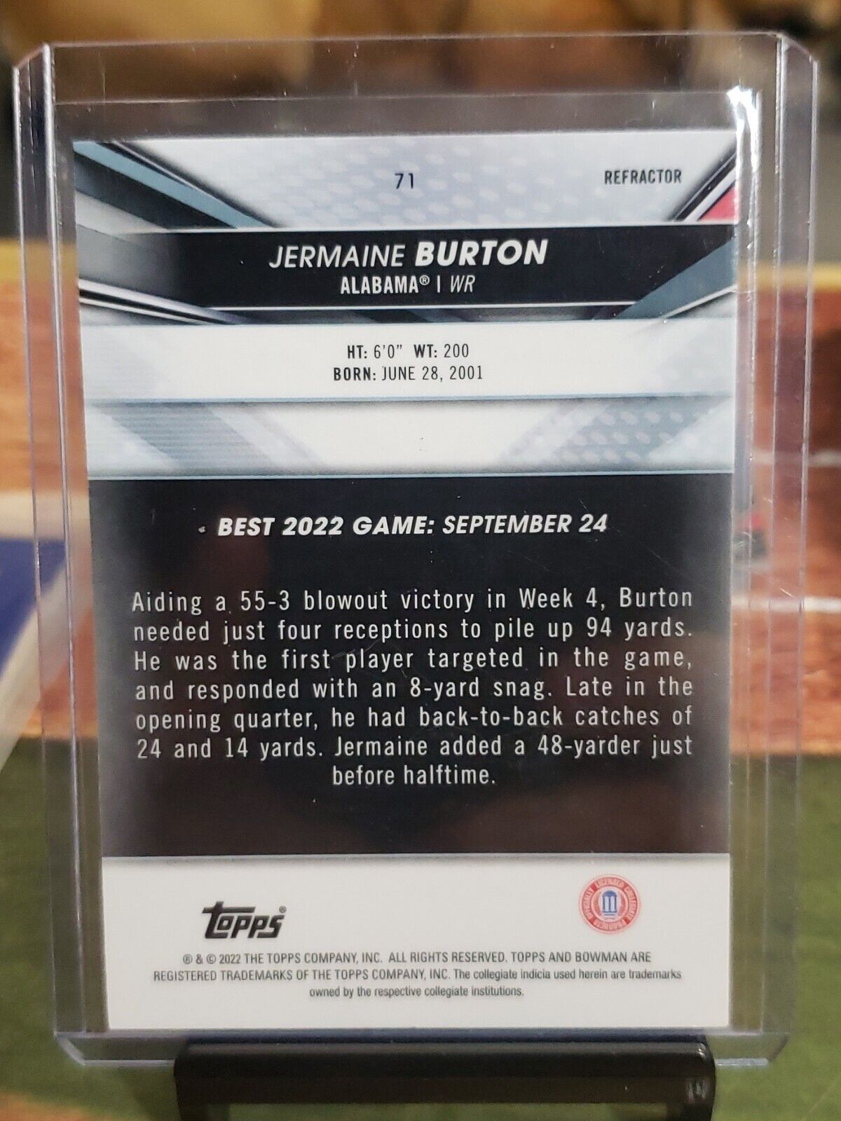 2023 Bowman’s Best University Refractor Jermaine Burton Alabama