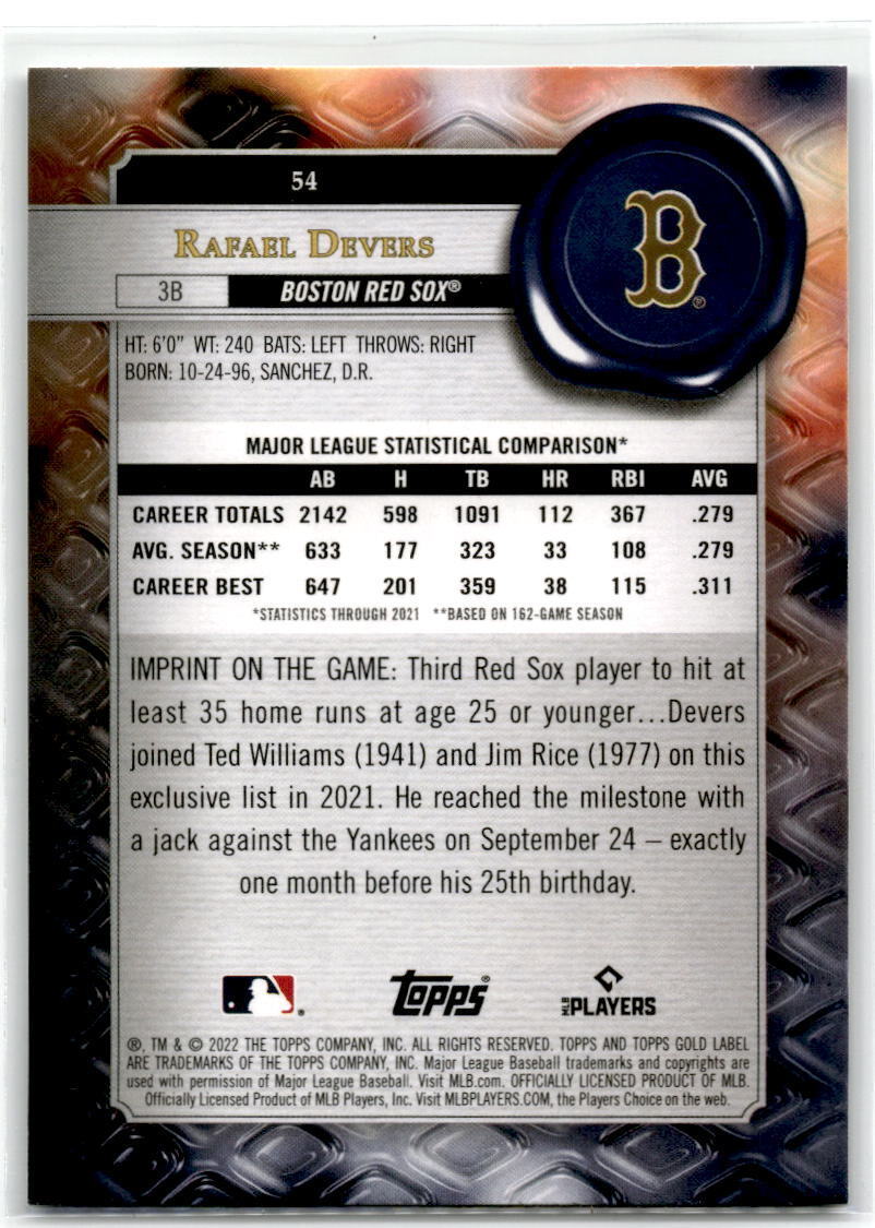 2022 Topps Gold Label #54 Rafael Devers NM