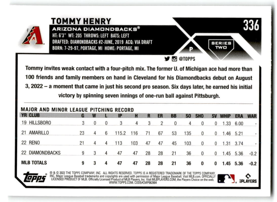 2023 Topps #336 Tommy Henry NM