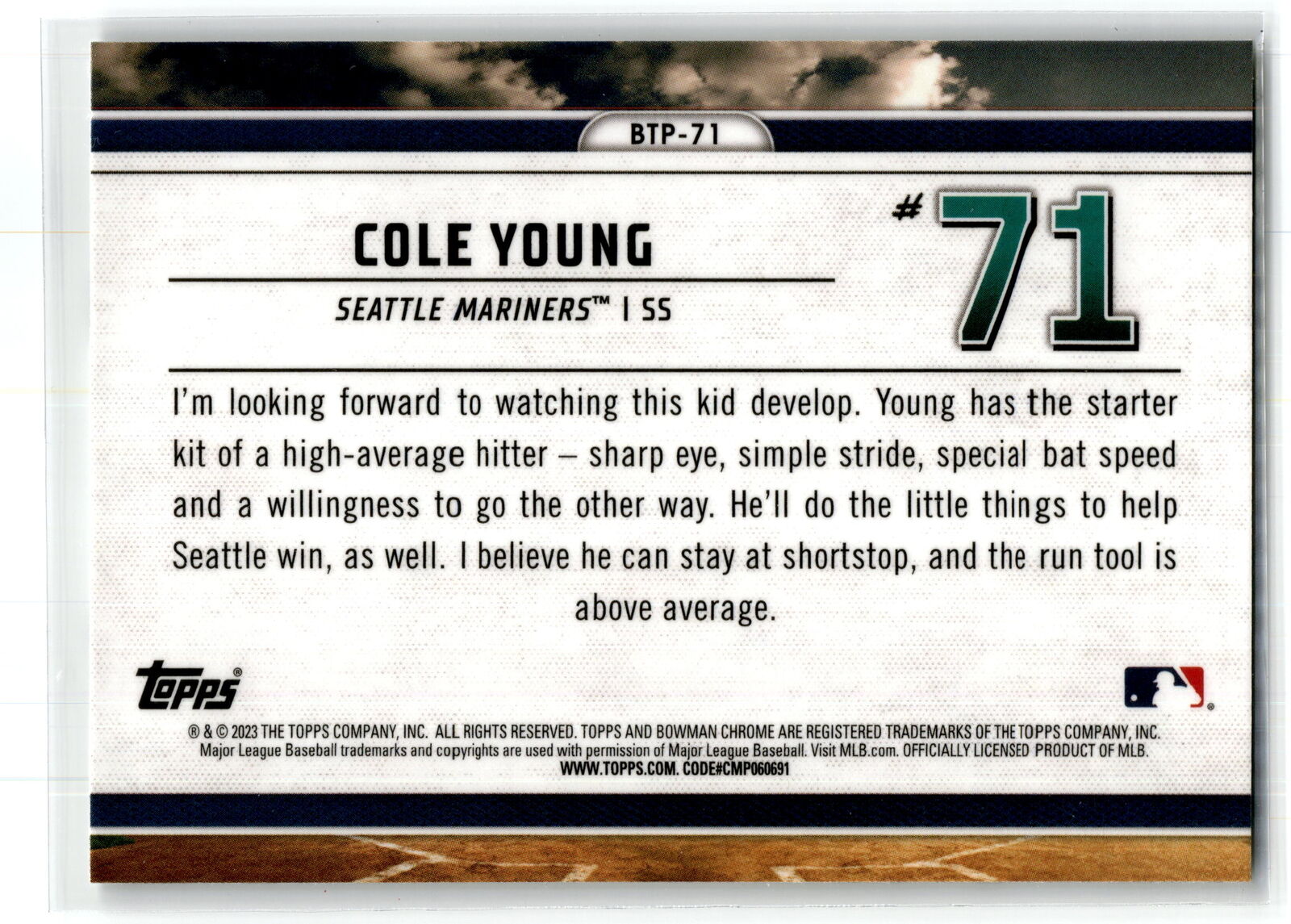 2023 Bowman #BTP-71 Cole Young Bowman Scouts’ Top 100 NM