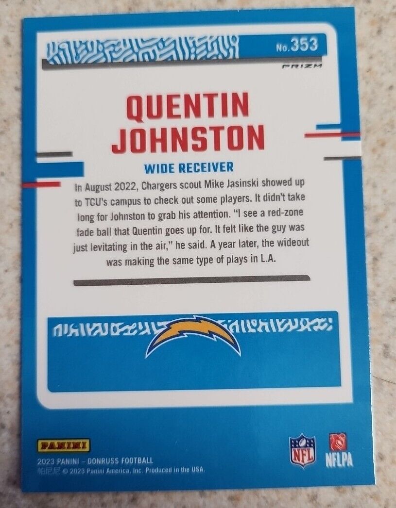 Quentin Johnston 353 Rated Rookie Optic Pink Panini Donruss 2023 Football Card