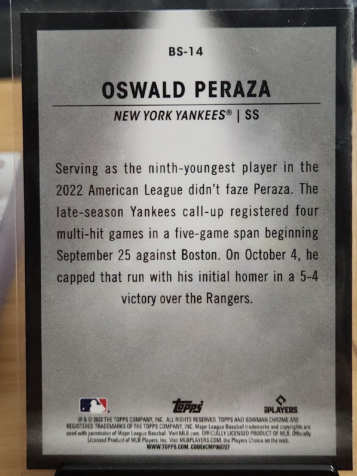 2023 Bowman Chrome Oswald Peraza Bowman Spotlights Rookie #BS14 Yankees (A)