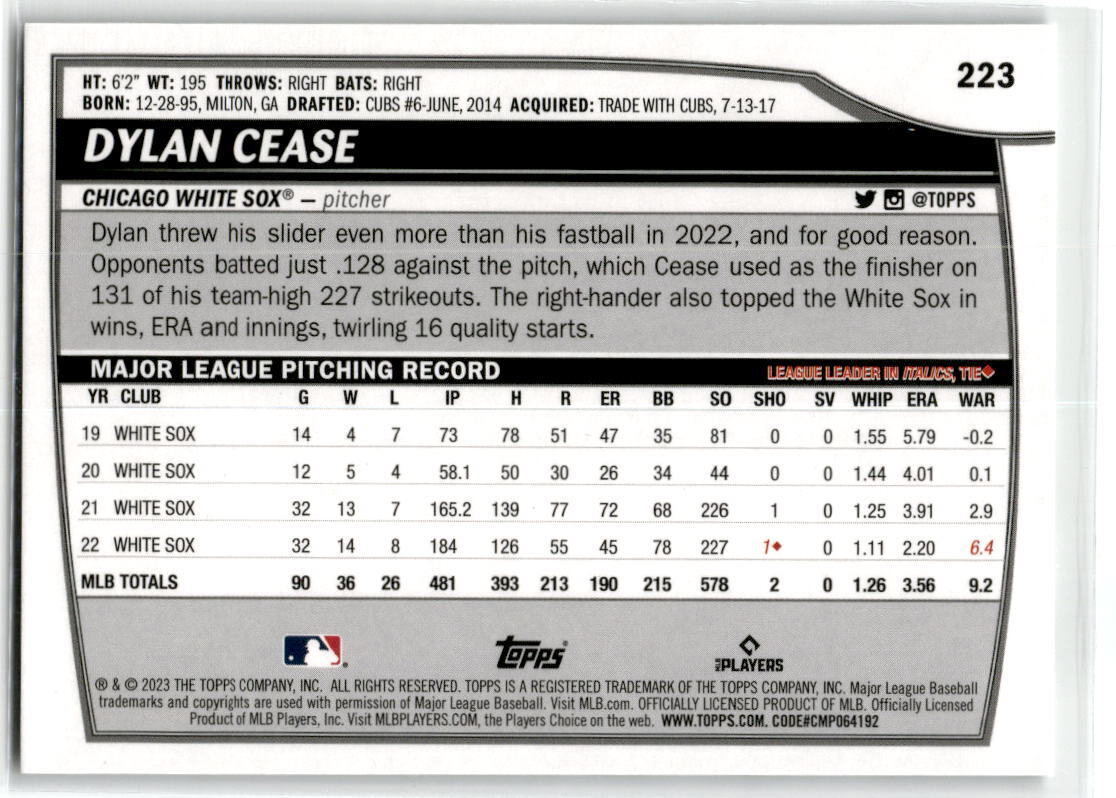 2023 Topps Big League #223 Dylan Cease NM