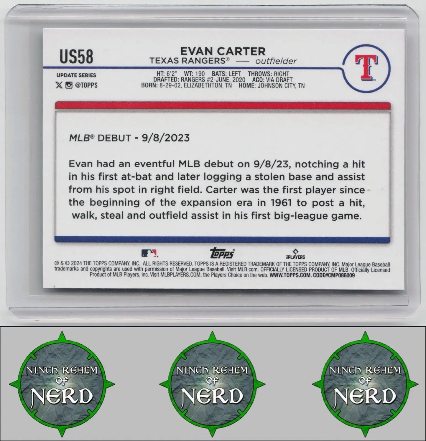 Evan Carter 2024 Topps Update #US58 Texas Rangers