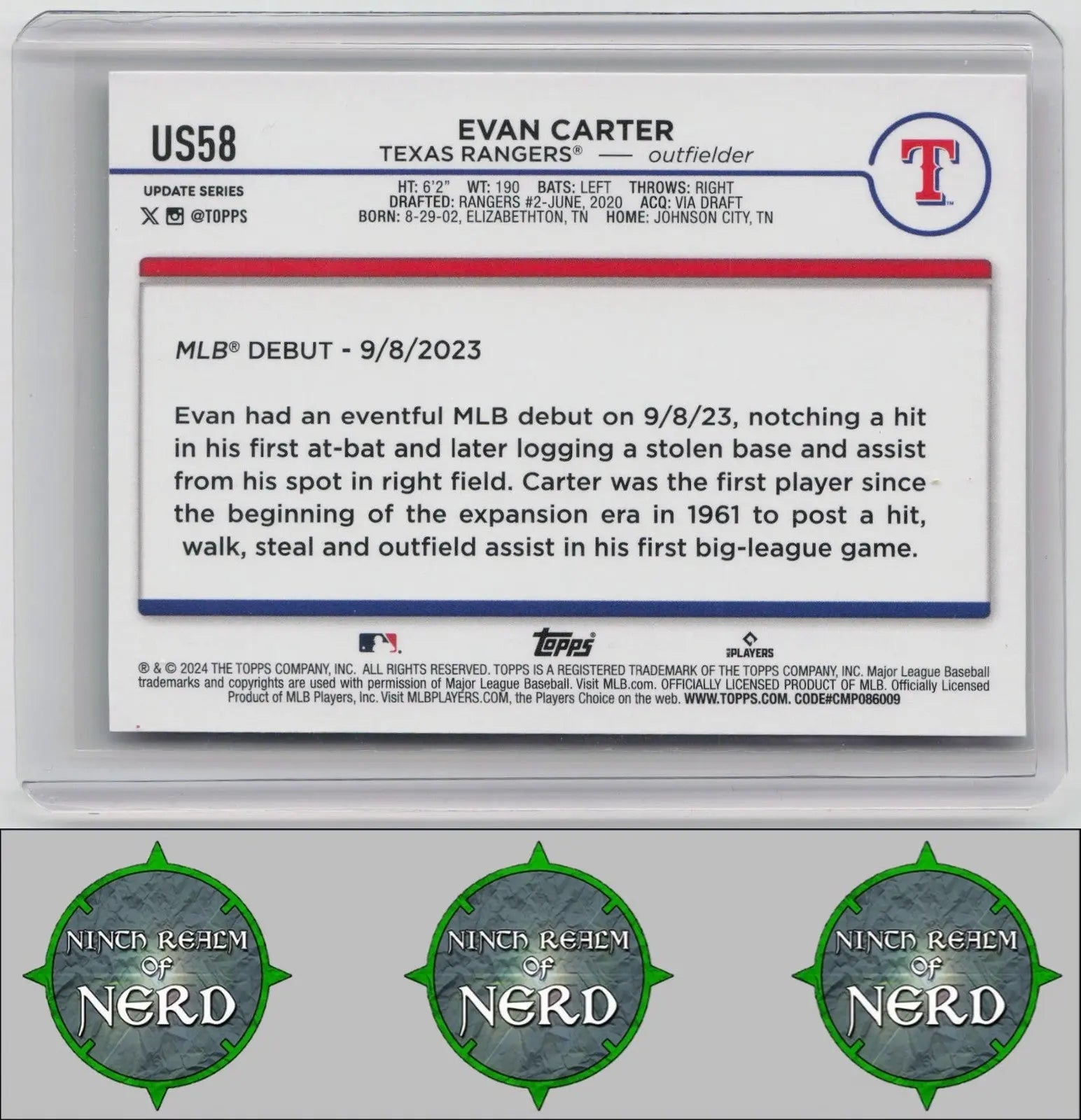 Evan Carter 2024 Topps Update #US58 Texas Rangers