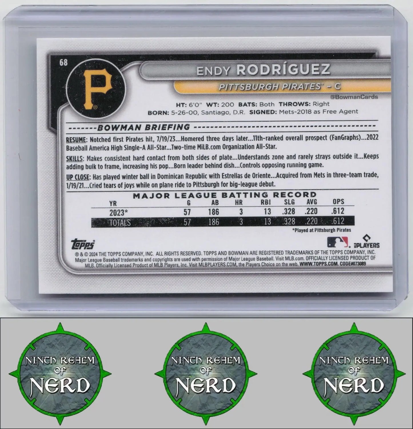 Endy Rodriguez 2024 Bowman Sky Blue #68 SN Pittsburgh Pirates