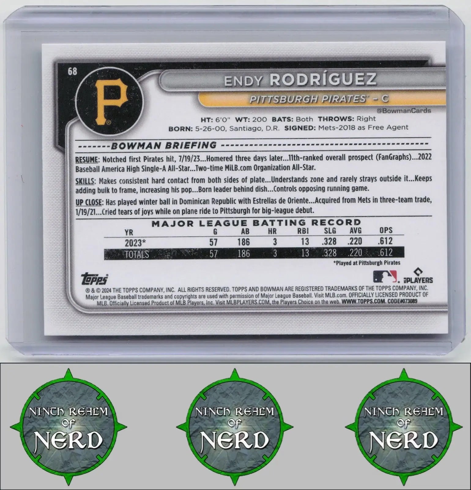 Endy Rodriguez 2024 Bowman Sky Blue #68 SN Pittsburgh Pirates