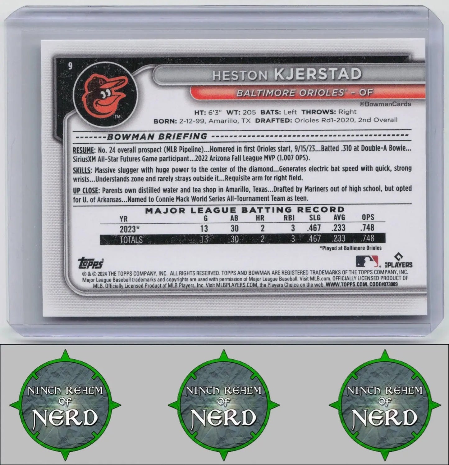 Heston Kjerstad 2024 Bowman #9 RC Baltimore Orioles
