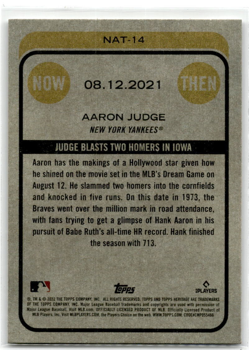 2022 Topps Heritage #NAT-14 Aaron Judge Now and Then NM