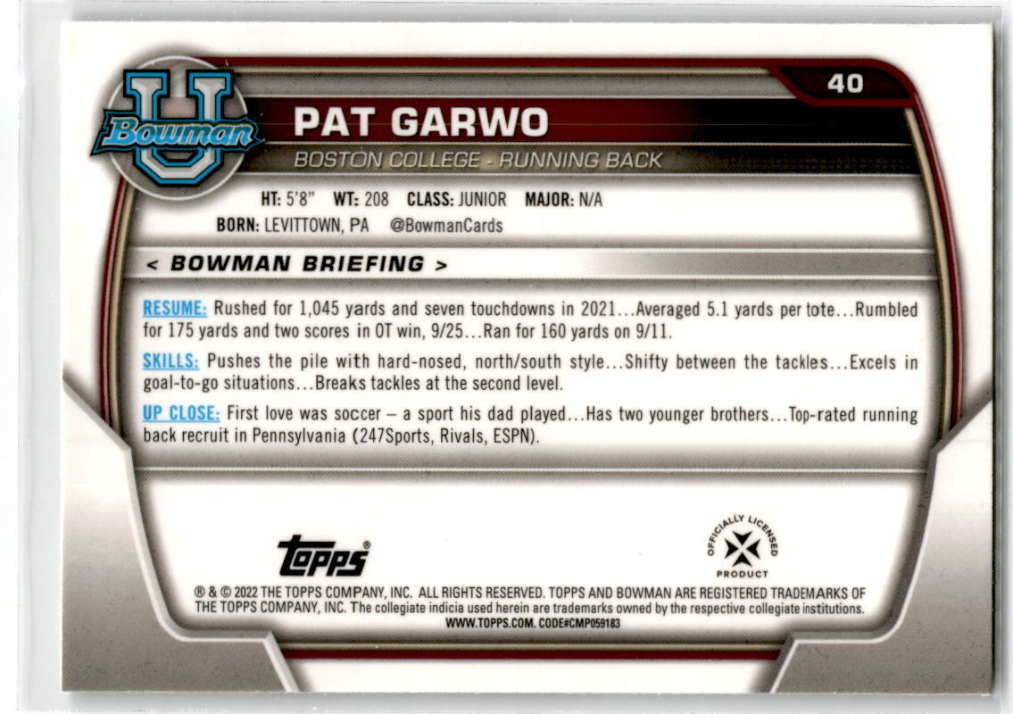 2022 Bowman Chrome University #40 Pat Garwo NM