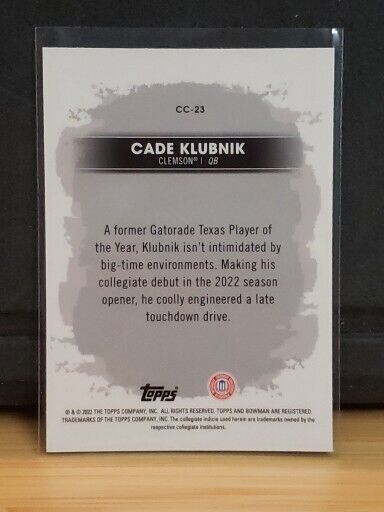 Cade Klubnik 2022 Bowman U Best Campus Captains Silver Refractor RC #CC-23