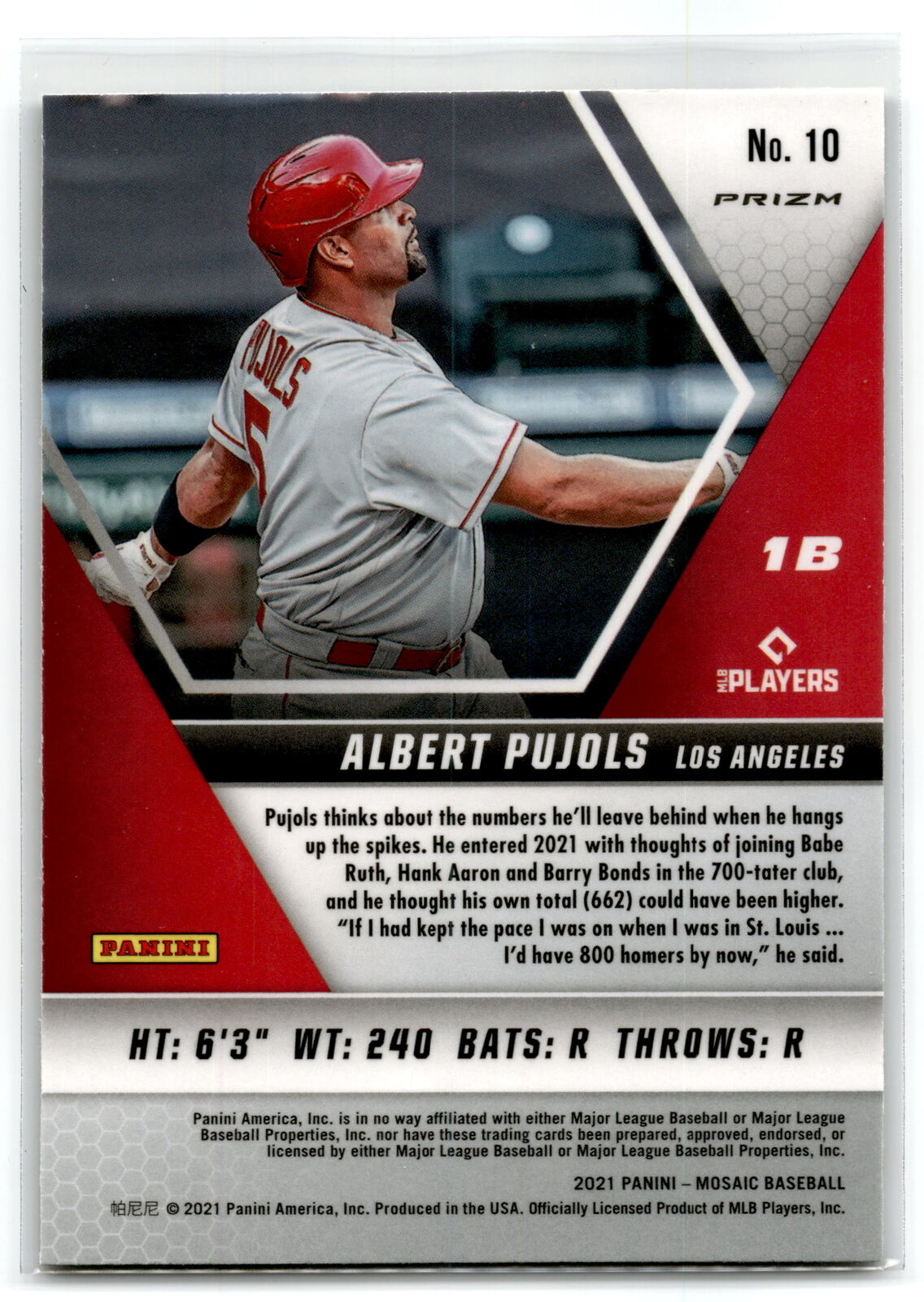 2021 Panini Mosaic #10 Albert Pujols Green NM