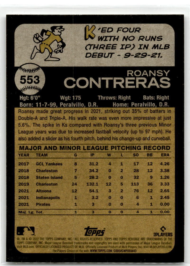 2022 Topps Heritage #553 Roansy Contreras NM