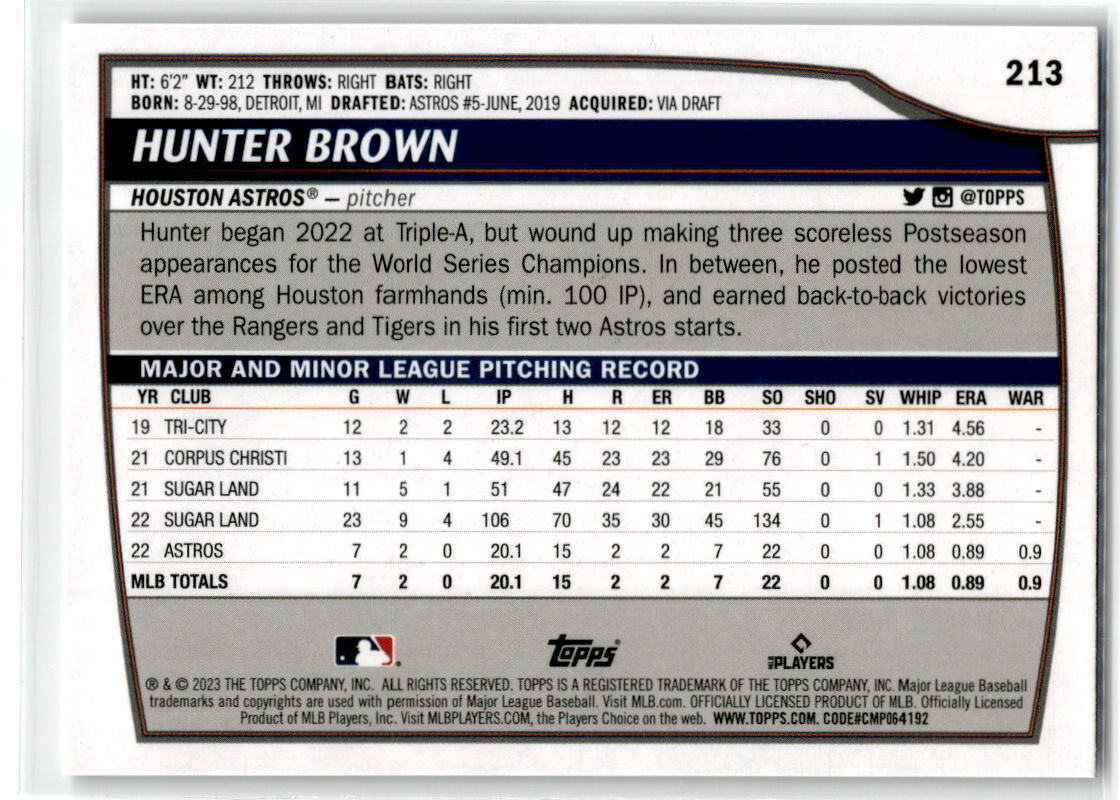 2023 Topps Big League #213 Hunter Brown Electric Orange NM