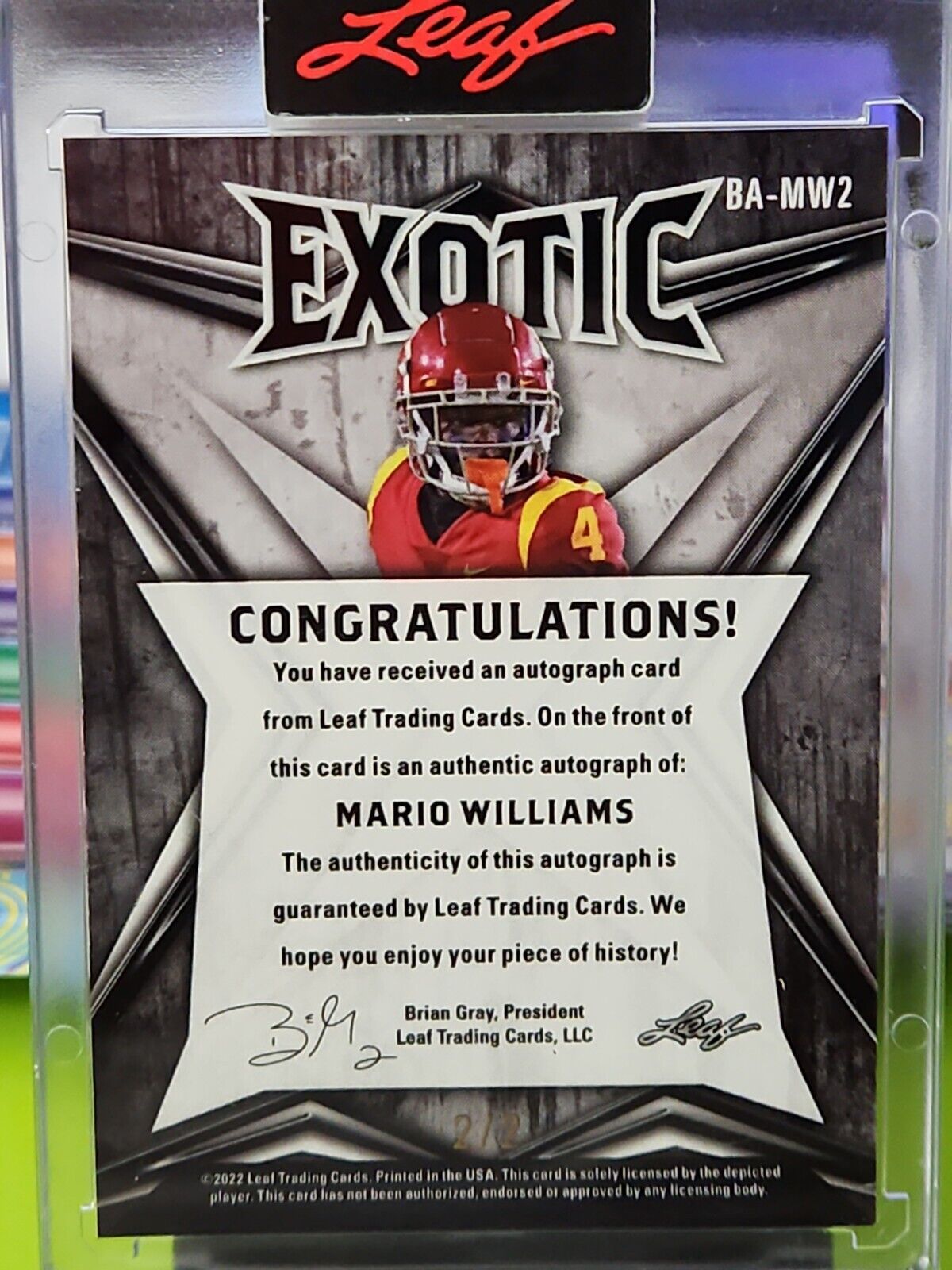 2022 Leaf Exotic Football MARIO WILLIAMS RC AUTO #2/2 USC shimmering butterfly 