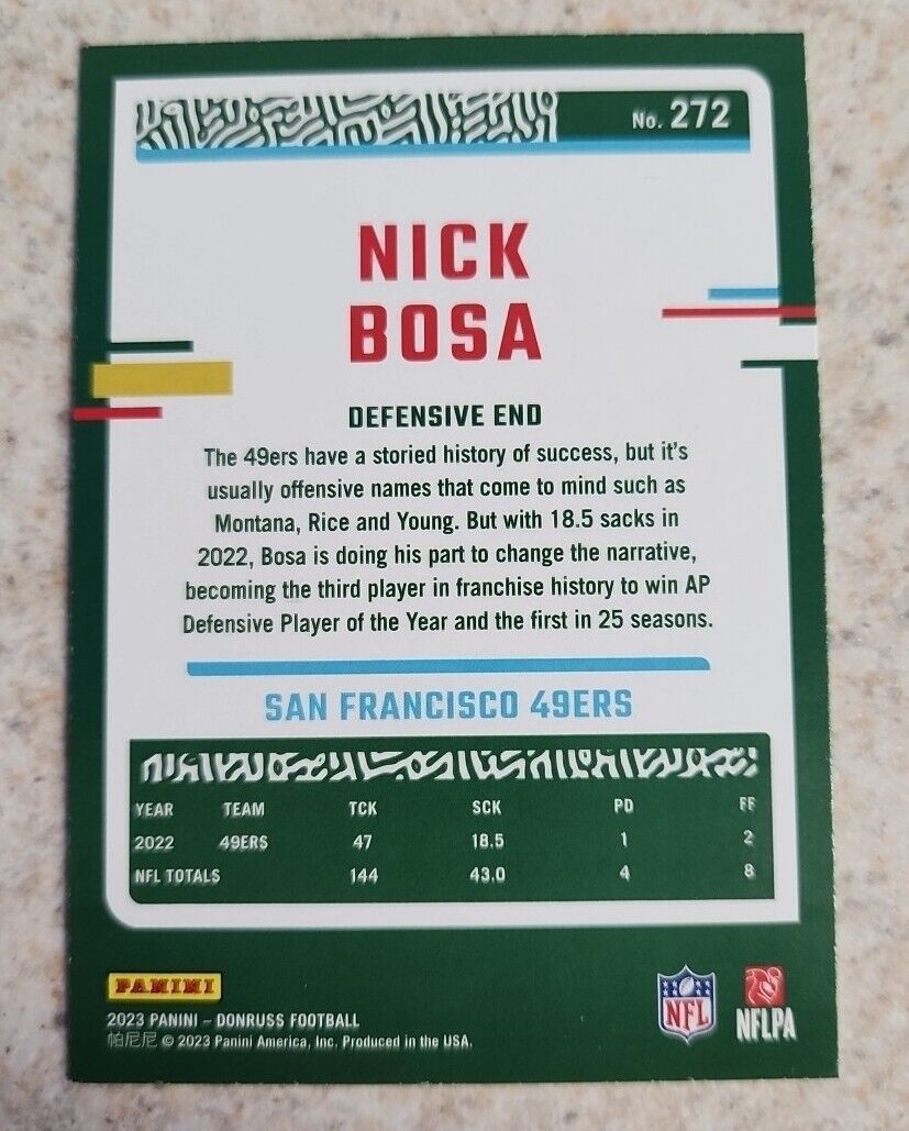 2023 Donruss Base #272 Nick Bosa -   49ers green Press proof