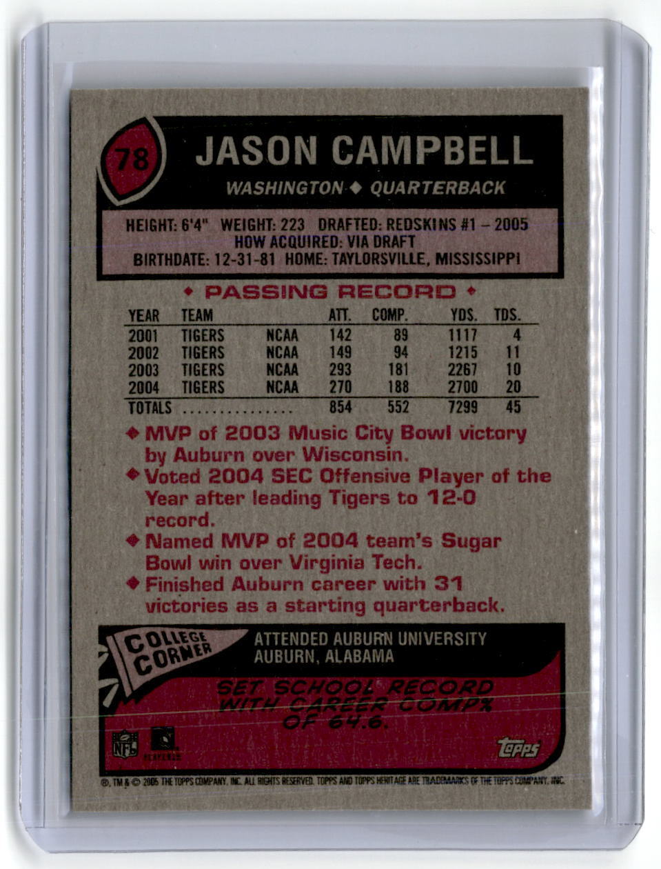 2005 Topps Heritage #78a Jason Campbell