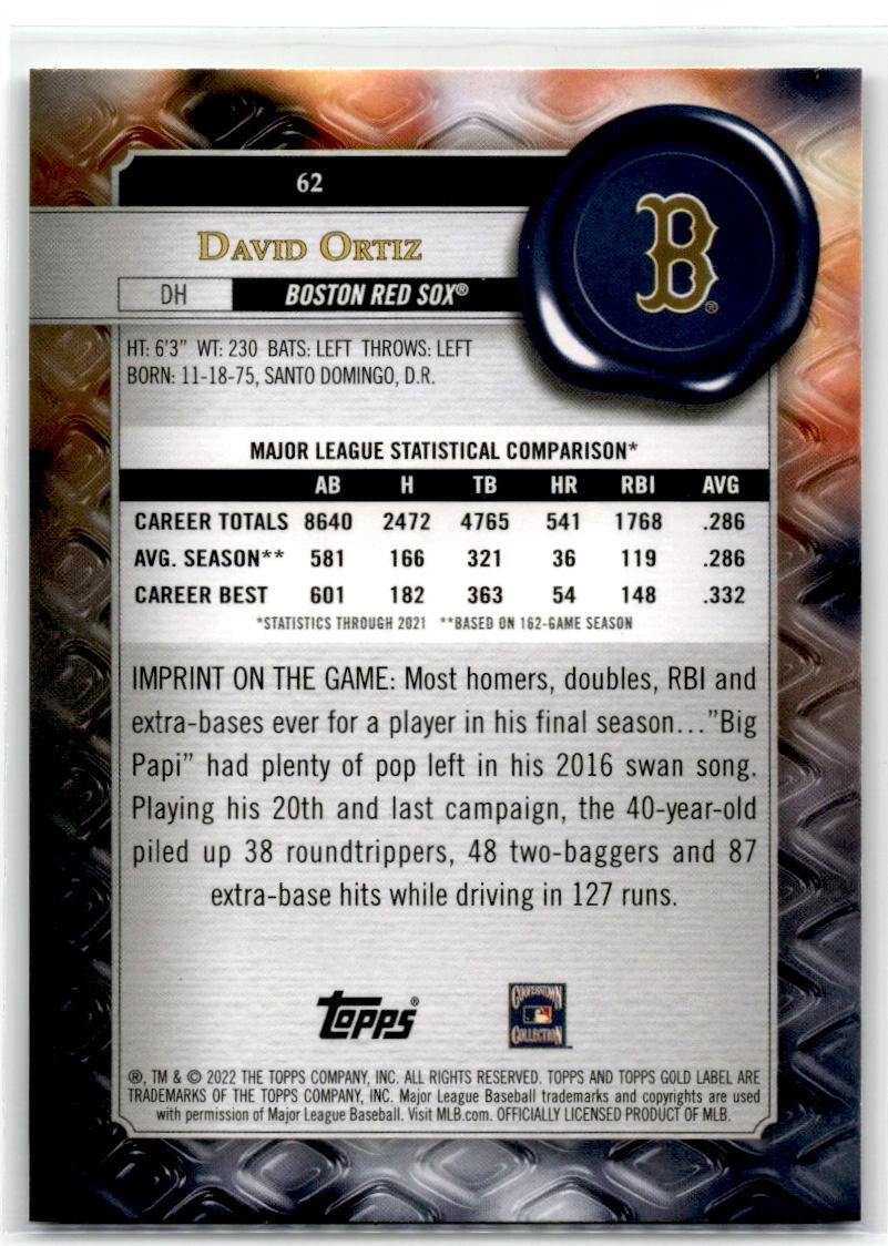 2022 Topps Gold Label #62 David Ortiz NM