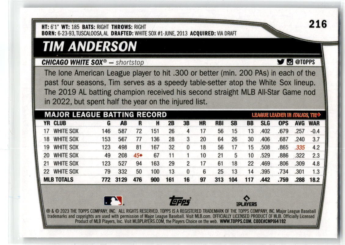 2023 Topps Big League #216 Tim Anderson NM