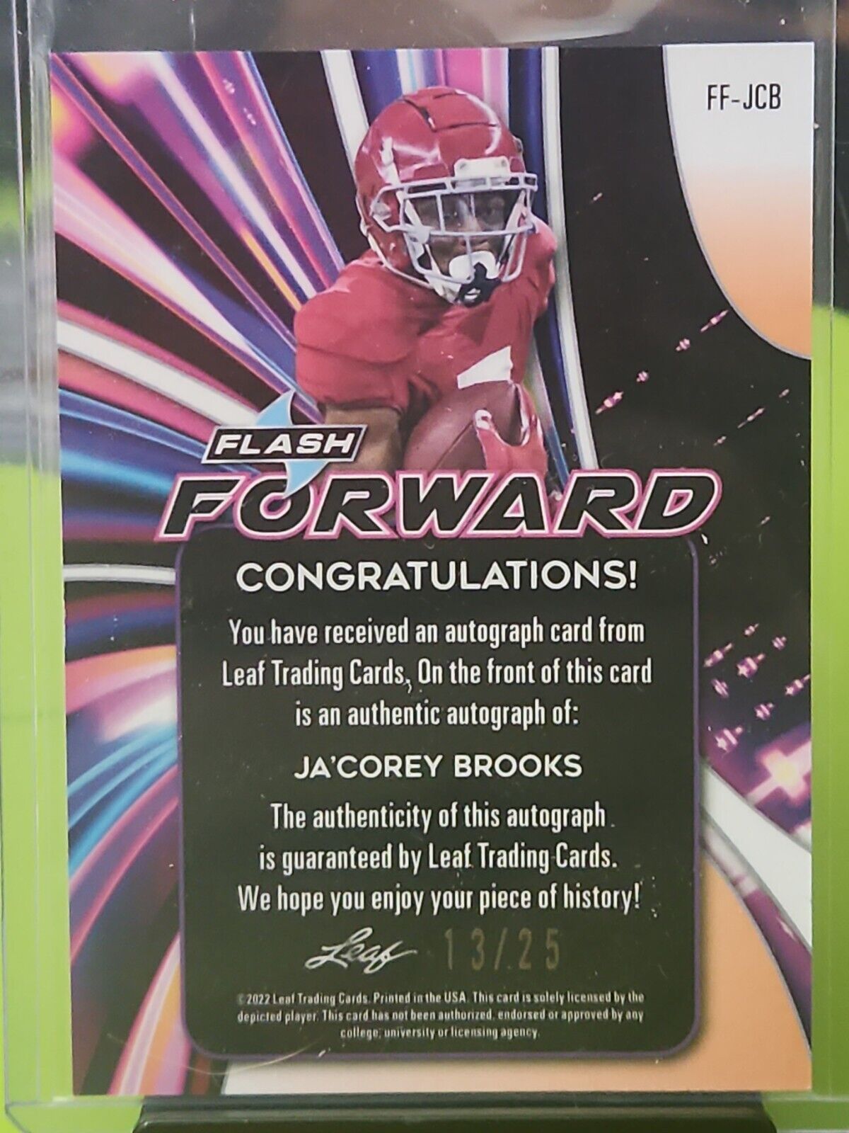 2022 Leaf Flash Metalized Blue Flash Forward Ja'Corey Brooks Auto Rc (/25) A20