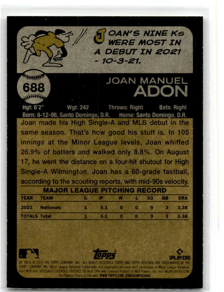 2022 Topps Heritage #688 Joan Adon NM