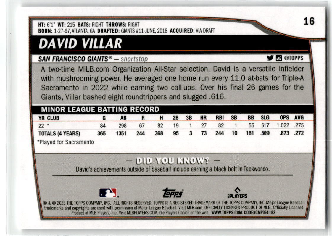 2023 Topps Big League #16 David Villar NM