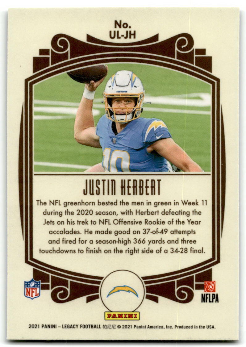 2021 Panini Legacy #UL-JH Justin Herbert Under the Lights Bronze NM