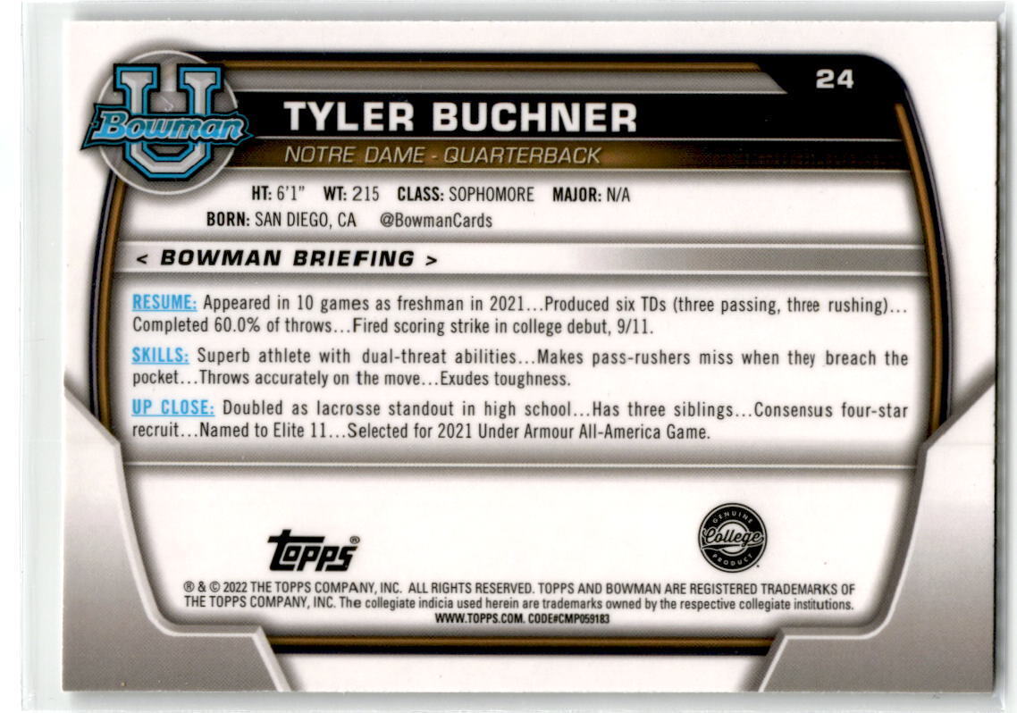 2022 Bowman Chrome University #24 Tyler Buchner NM