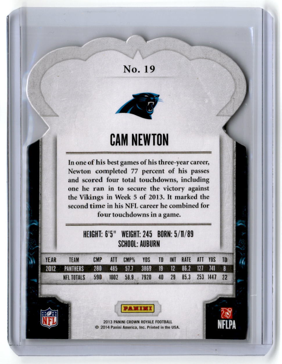 2013 Panini Crown Royale #19 Cam Newton Bronze (Die Cut Crown)