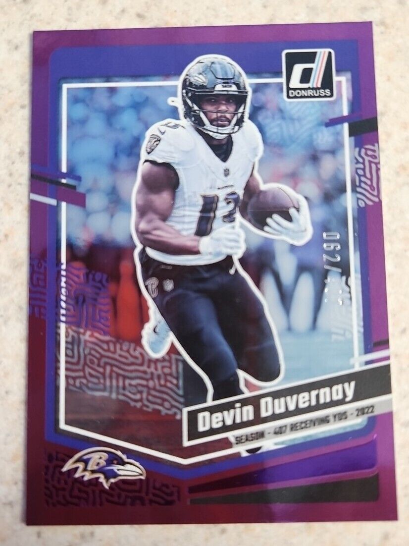 2023 DONRUSS FOOTBALL PURPLE SEASON STAT LINE 62/407 DEVIN DUVERNAY RAVENS #23