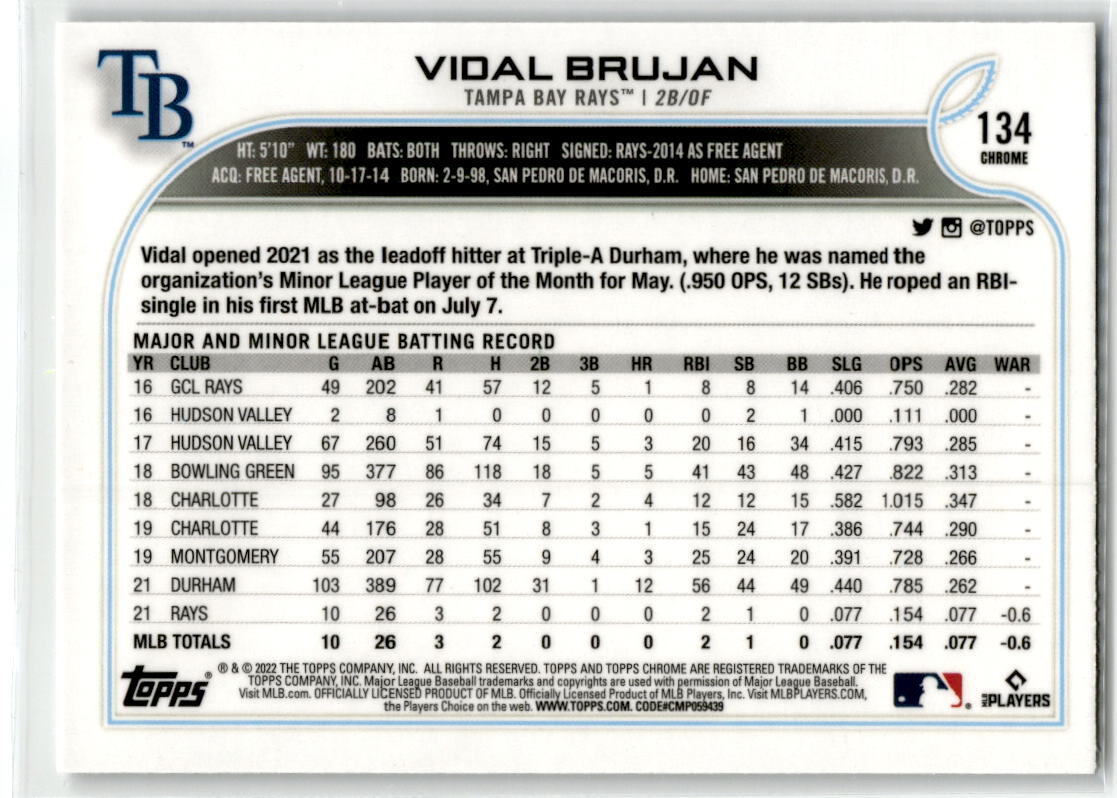 2022 Topps Chrome #134 Vidal Brujan NM