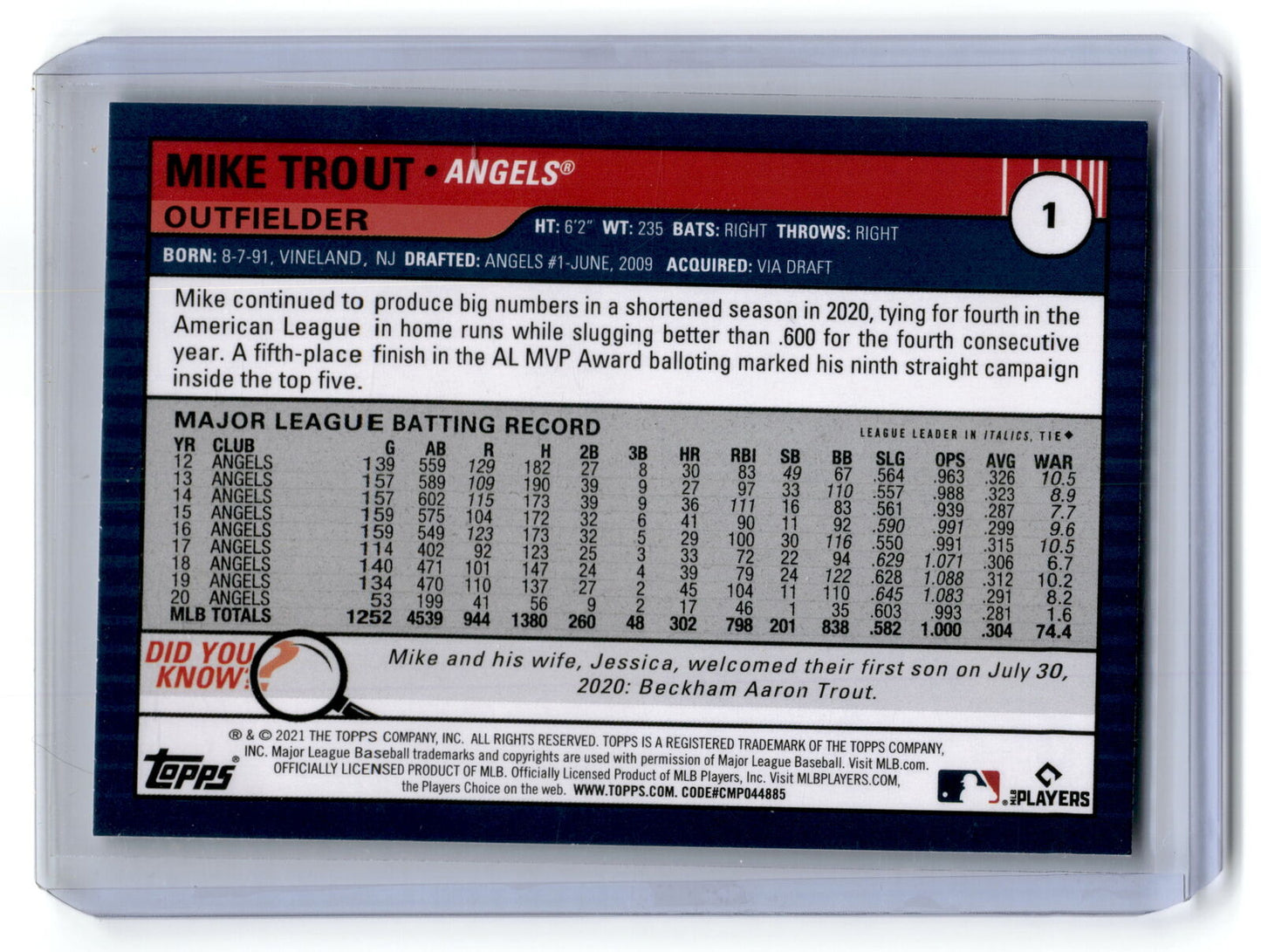 2021 Topps Big League #1 Mike Trout NM