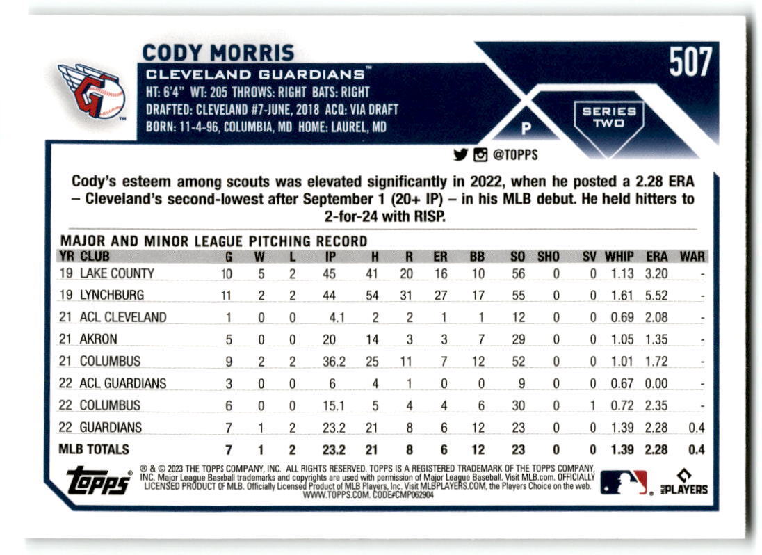 2023 Topps #507 Cody Morris NM