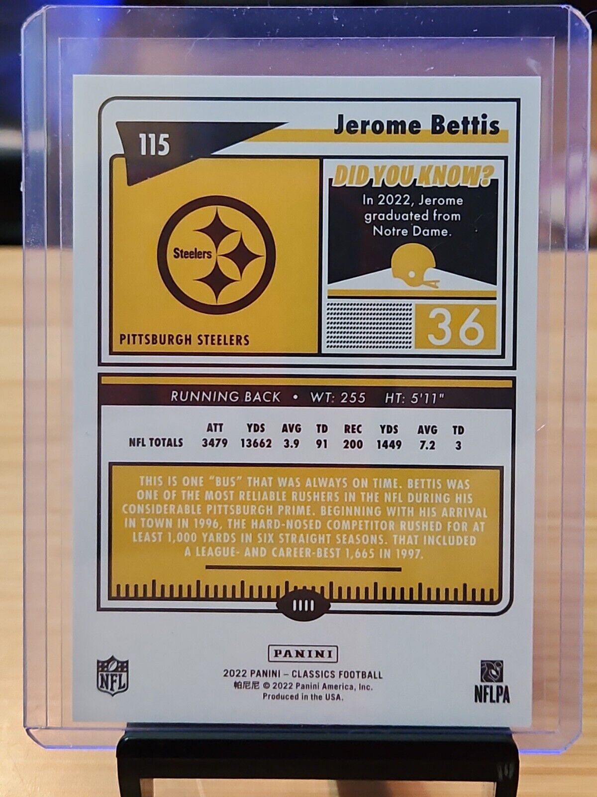 2022 Panini Classics Jerome Bettis Timeless Tributes Blue SP /125