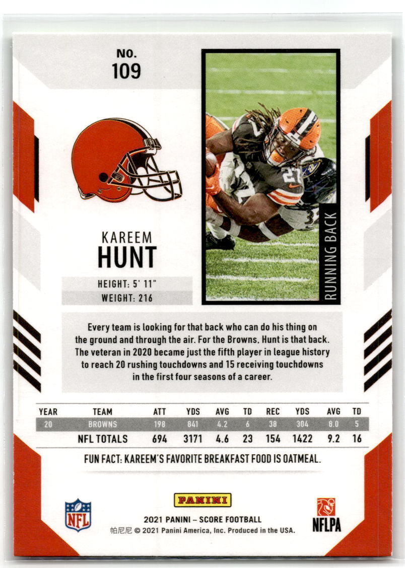 2021 Score #109 Kareem Hunt Red NM