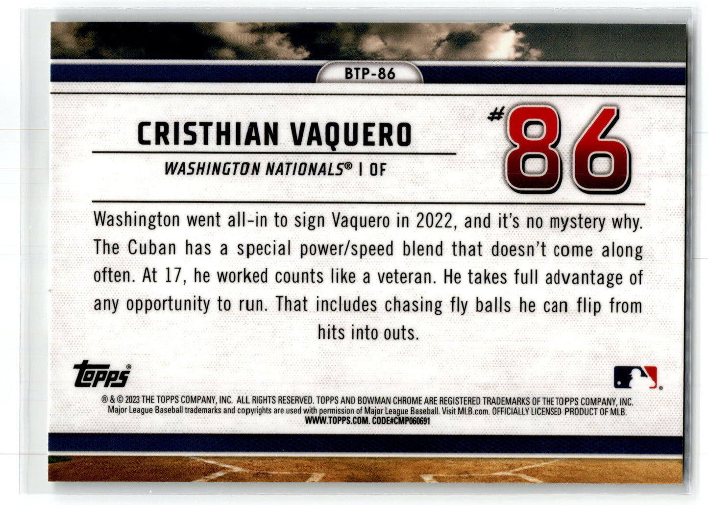 2023 Bowman #BTP-86 Cristhian Vaquero Bowman Scouts’ Top 100 NM