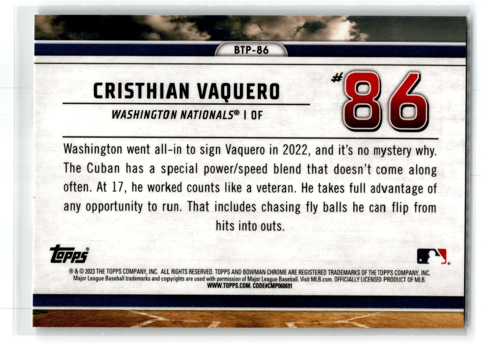 2023 Bowman #BTP-86 Cristhian Vaquero Bowman Scouts’ Top 100 NM