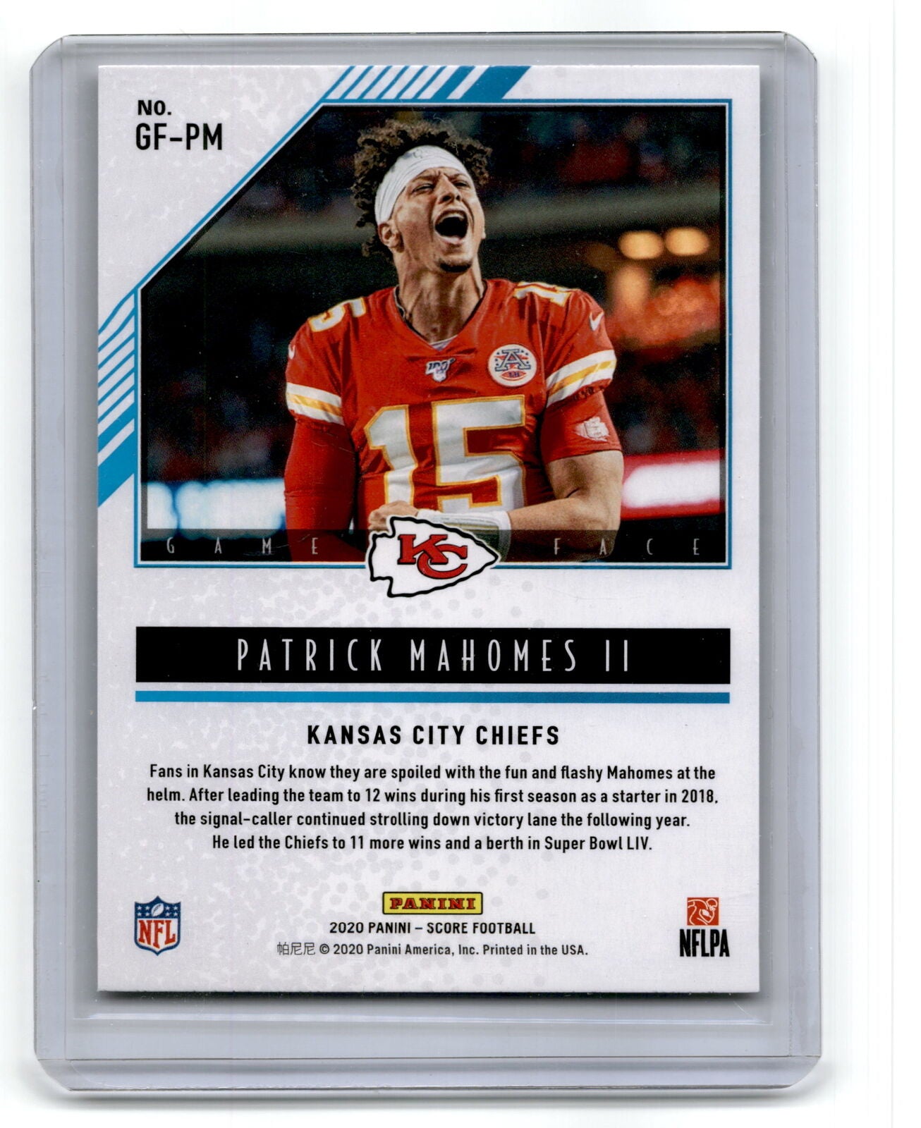 2020 Score #GF-PM Patrick Mahomes II Game Face Red NM