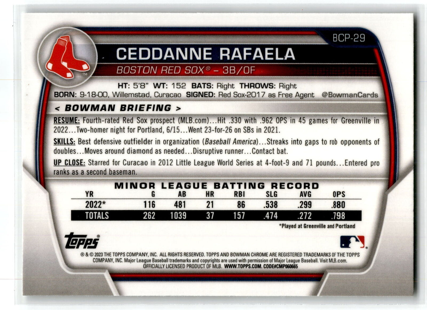 2023 Bowman #BCP-29 Ceddanne Rafaela Chrome Prospects NM