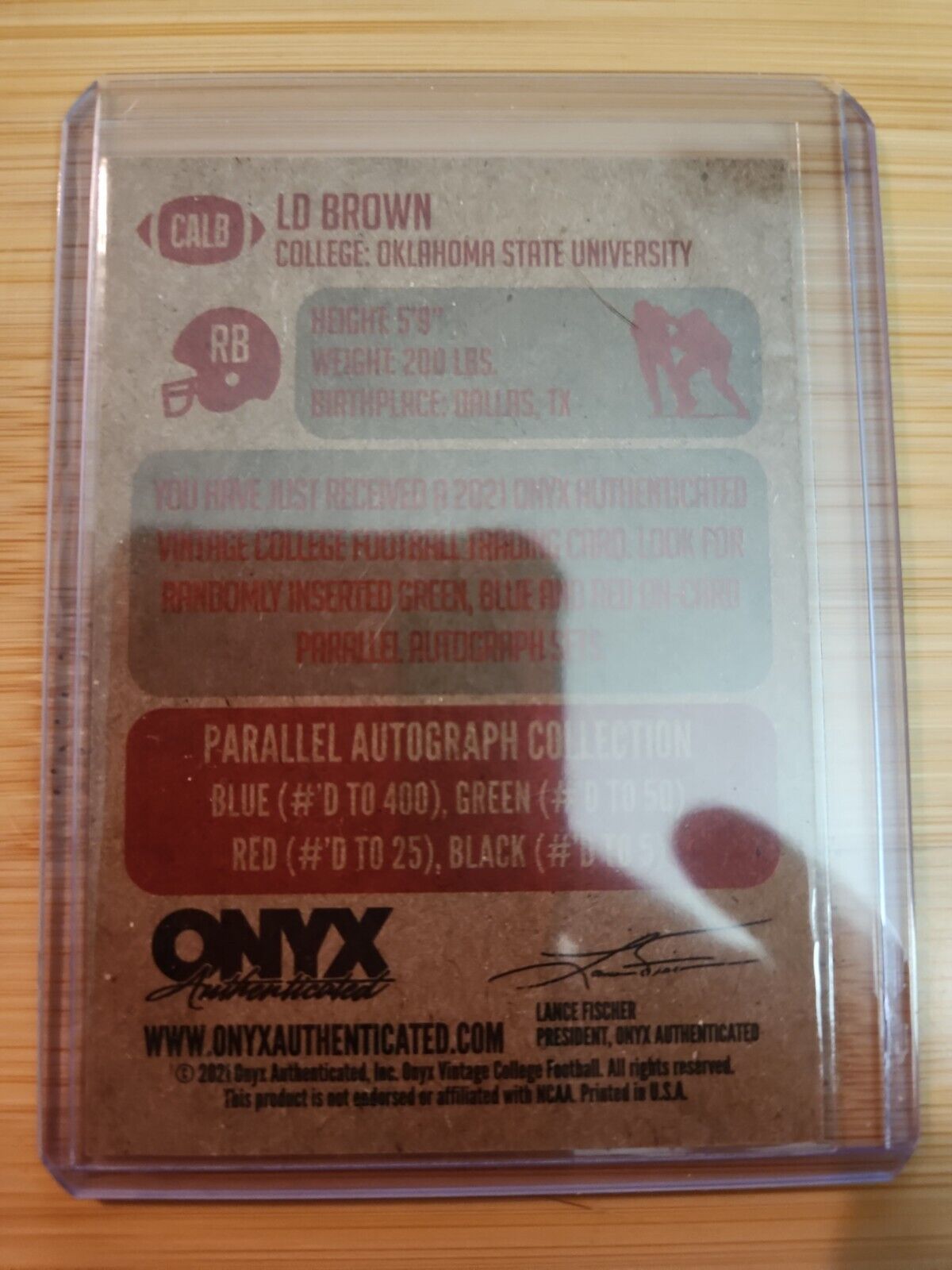 LD Brown 2021 Onyx Vintage Auto Autograph /400 Oklahoma State Cowboys