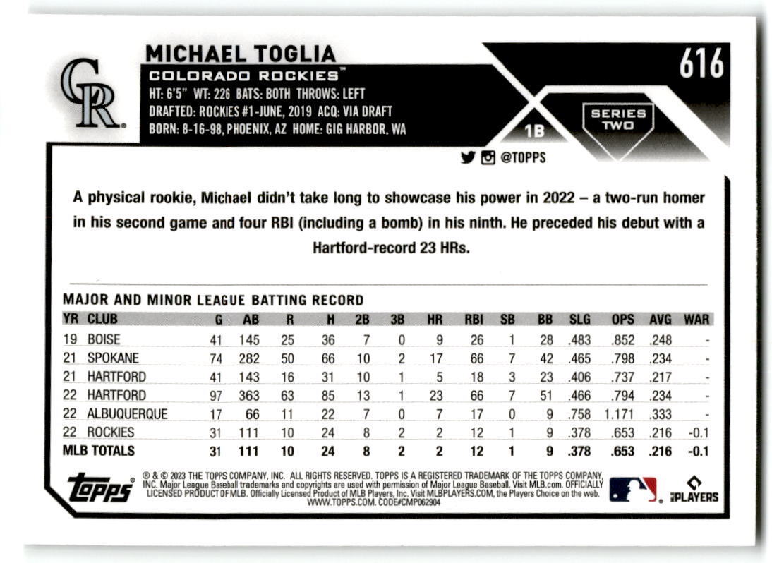 2023 Topps #616 Michael Toglia NM