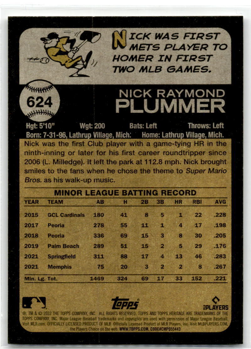 2022 Topps Heritage #624 Nick Plummer NM