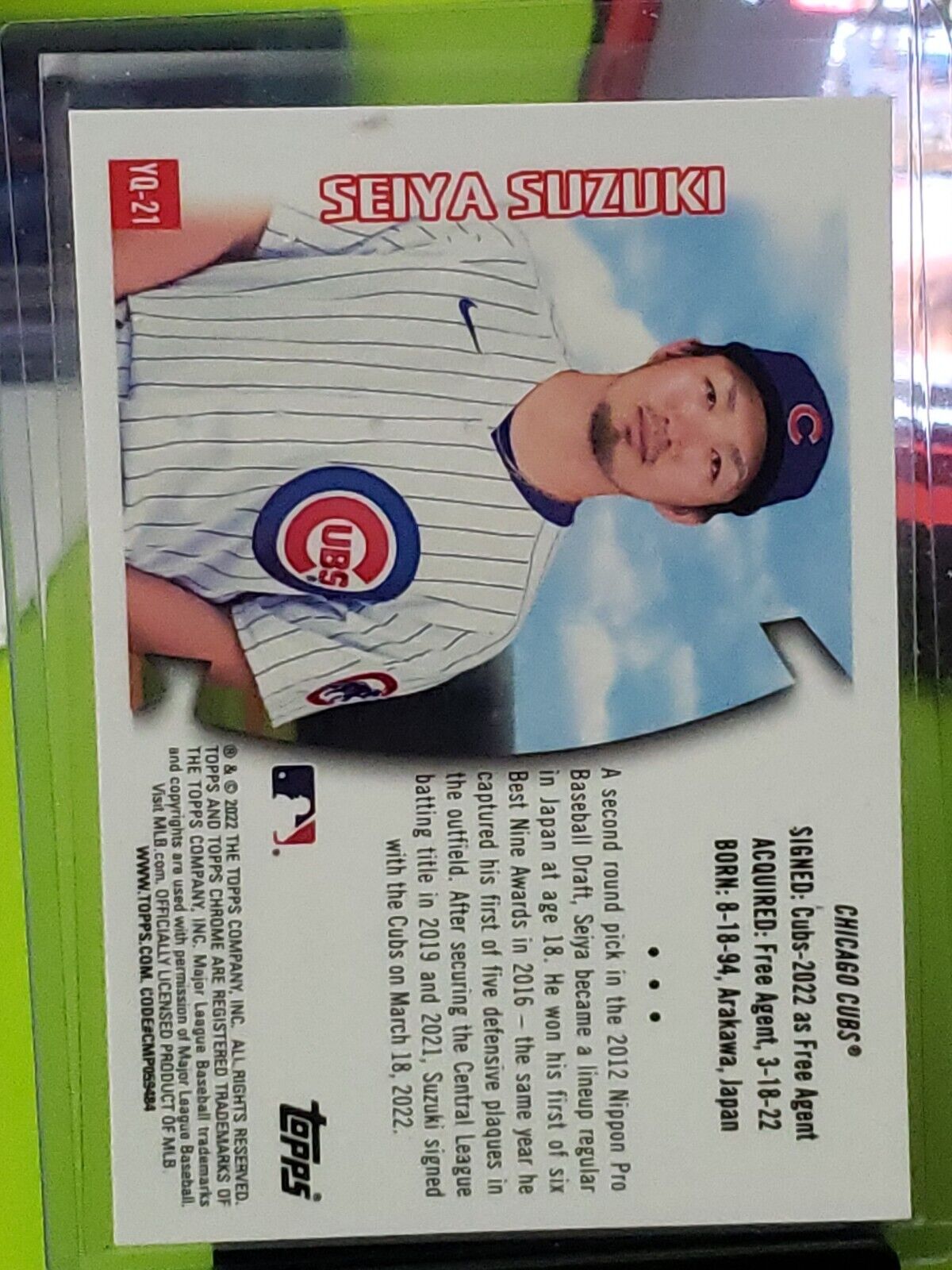 2022 Topps Chrome SONIC SEIYA SUZUKI YOUTHQUAKE CUBS RC YQ-21