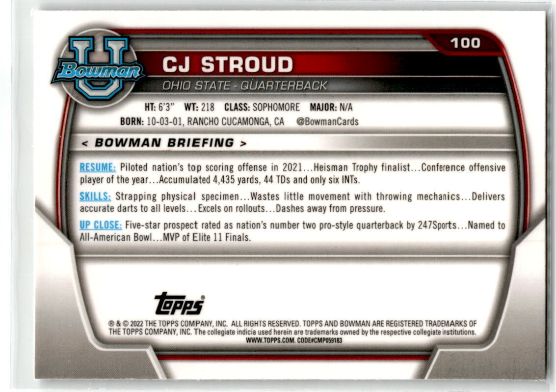 2022 BOWMAN U #100 CJ STROUD NM