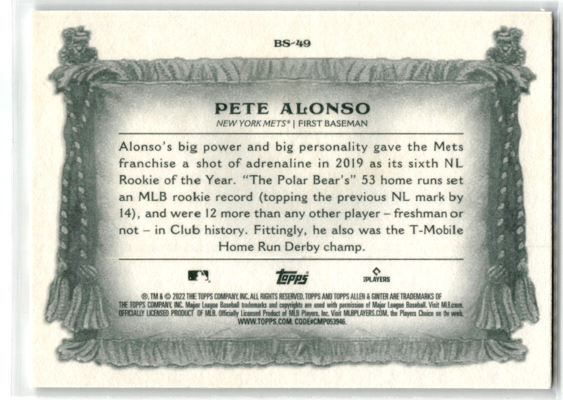 2022 Topps Allen & Ginter #BS-49 Pete Alonso Banner Seasons NM